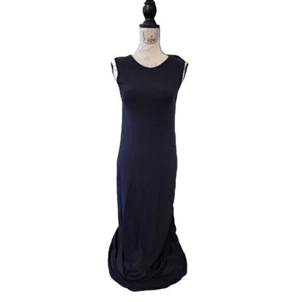 Eileen Fisher Jersey‎ Maxi Dress Stretch Size Medium Sleeveless Navy Blue Tank